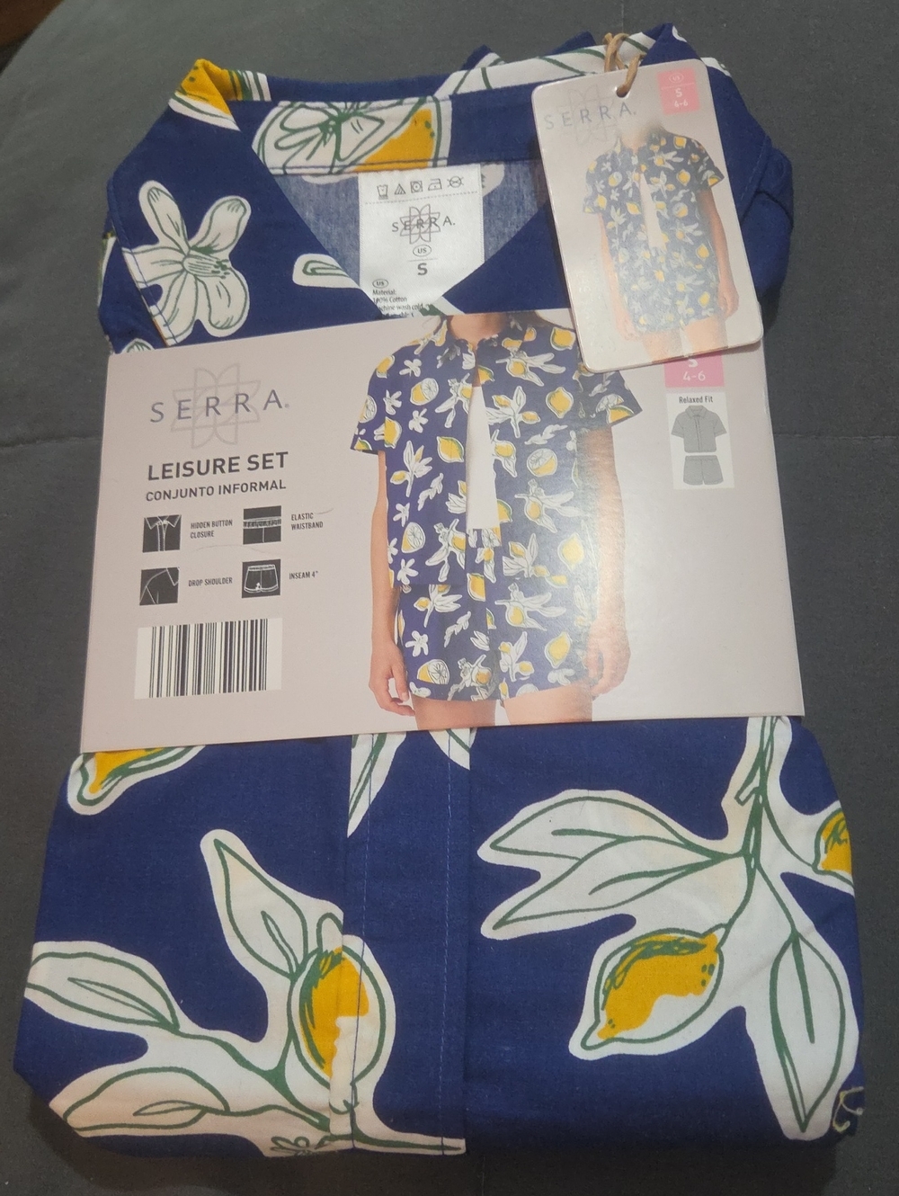 SERRA Navy Blue Lemon & White Floral Kids Pajama Set